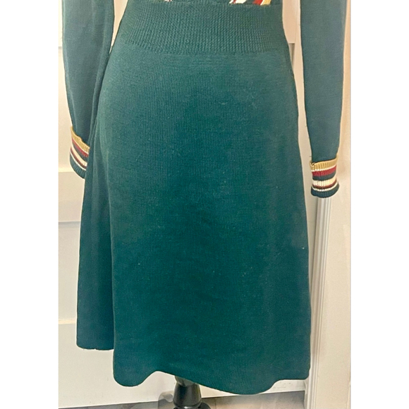 Vintage 1970s YES Chevron Knit Sweater Dress – Dark Green Wool Blend Sz Small - Picture 7 of 8